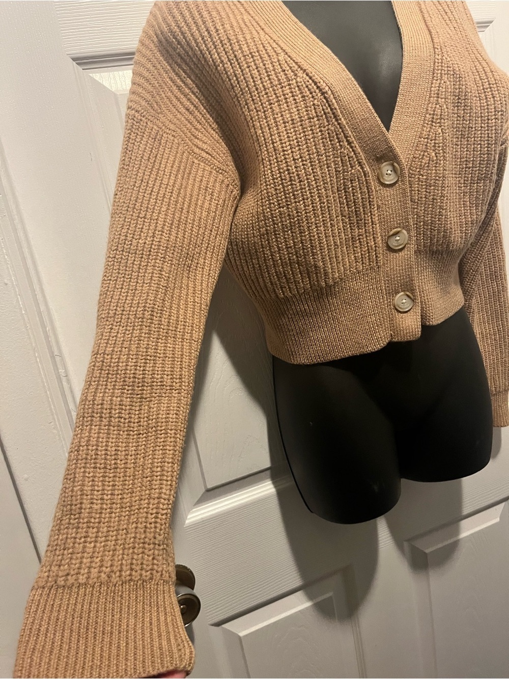Babaton Merino Wool Cardigan Sweater Canberra Small Oversize / Medium Beige Crop - Picture 5 of 9